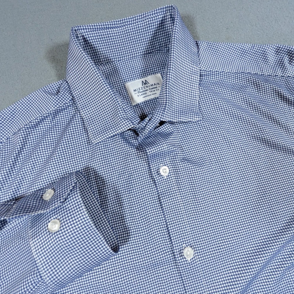 Mizzen+Main Dress Shirt Mens Size XL Trim Fit Gingham Performance Button Down